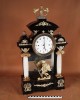 Stolní sloupkové hodiny, dřevo, alabastr, mosaz, sklo, 1. polovina 19. století, signatura hodináře - Johann Černý in Königgratz